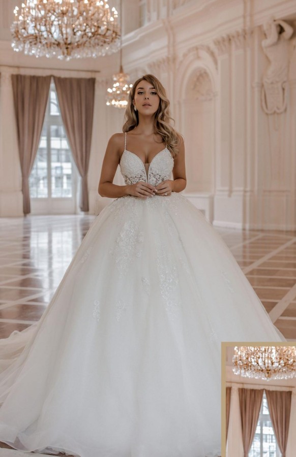 Gorgeous Spaghetti Straps Sweetheart Tulle Lace Ball Gown Sleeveless A-line Wedding Dress-newarrivaldress