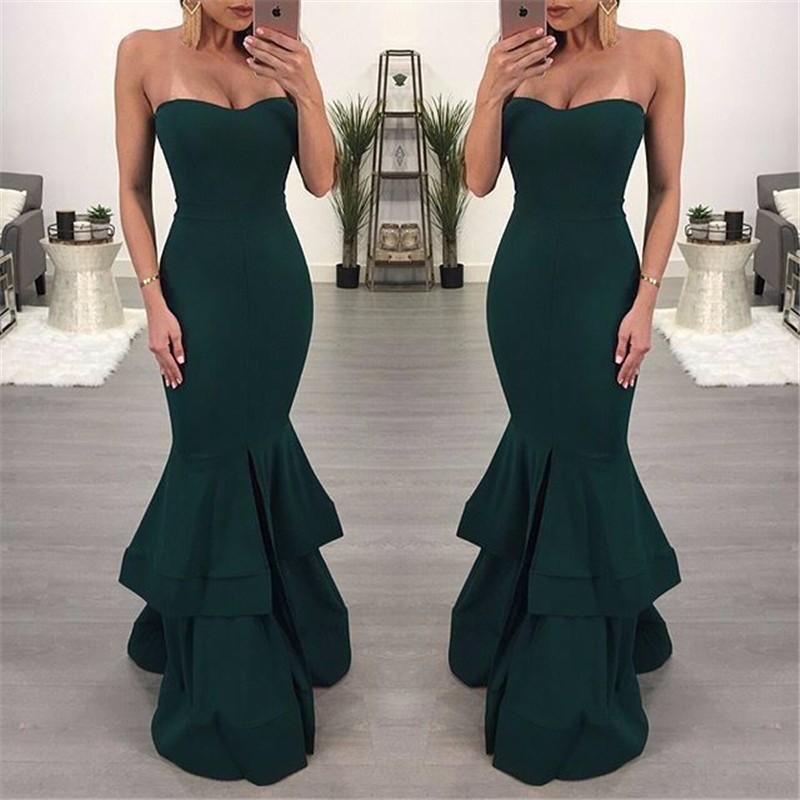 Modest Sleeveless Mermaid Ruffles Evening Gown | Front Split Evening Dress-newarrivaldress