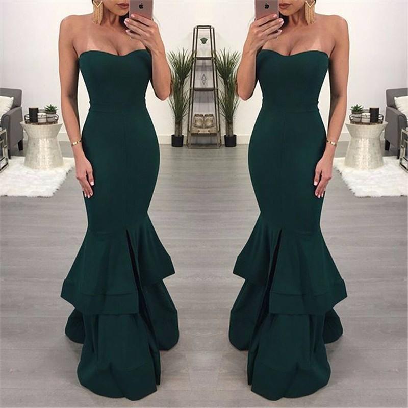 Modest Sleeveless Mermaid Ruffles Evening Gown | Front Split Evening Dress-newarrivaldress