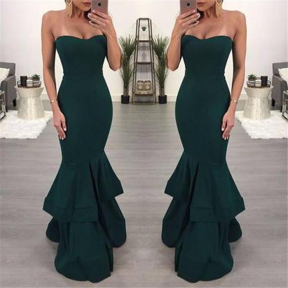 Modest Sleeveless Mermaid Ruffles Evening Gown | Front Split Evening Dress-newarrivaldress