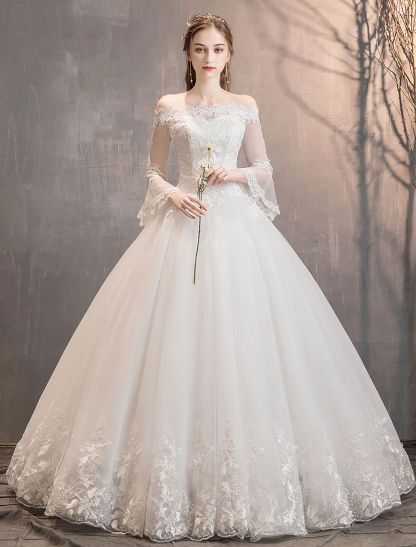 Lace Wedding Dresses Ivory Off The Shoulder Lace Applique Princess Bridal Gown-newarrivaldress