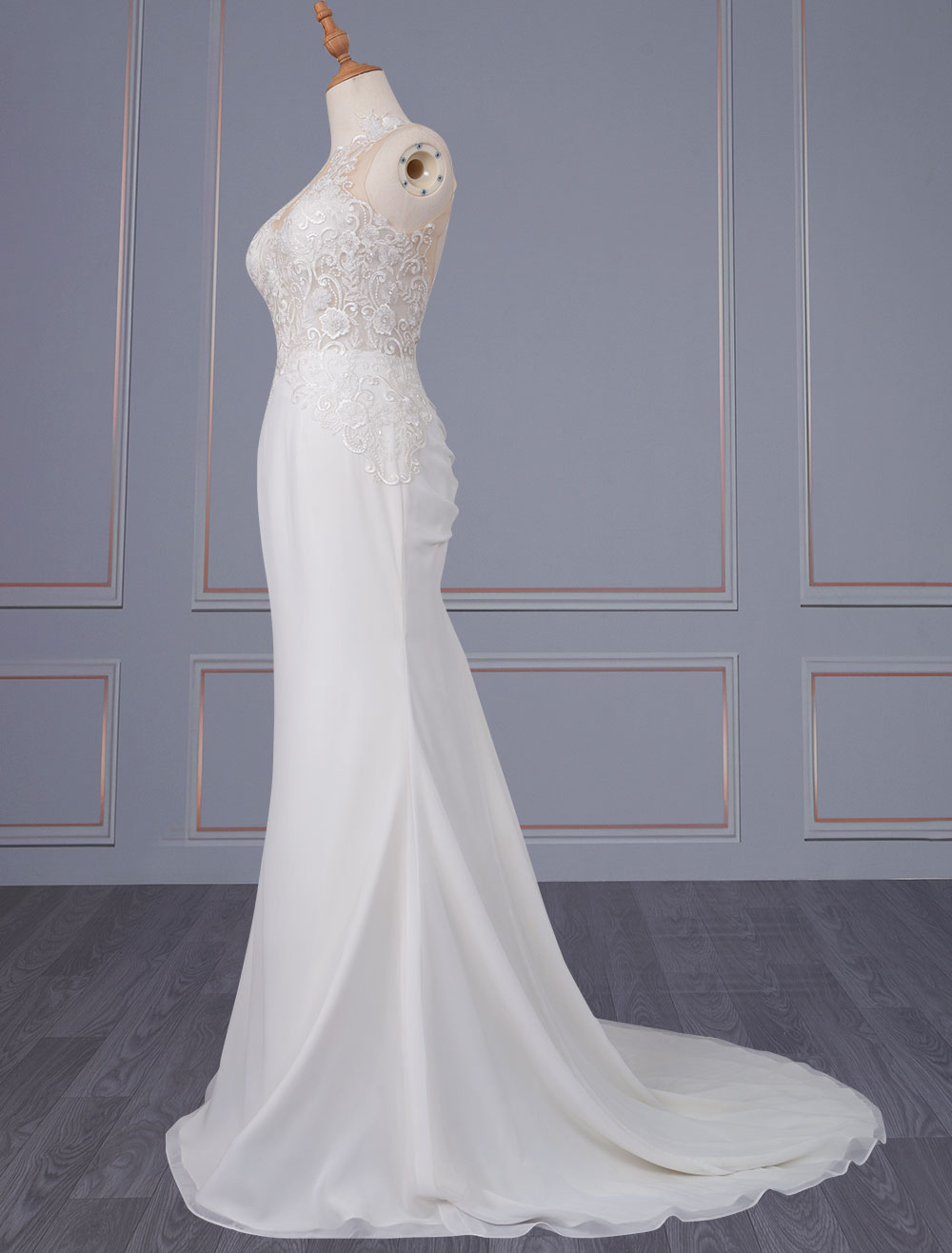 Ivory Wedding Dress Sleeveless Backless Natural Waist Lace Polyester With Train Long Bridal Dresses-newarrivaldress