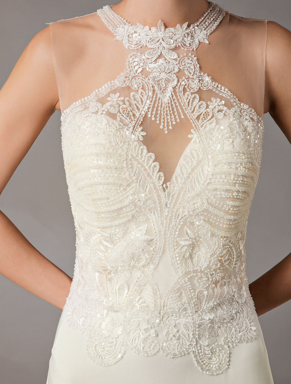 Wedding Dresses Ivory Lace Sleeveless Illusion Sheath Column Bridal Gowns With Train-newarrivaldress