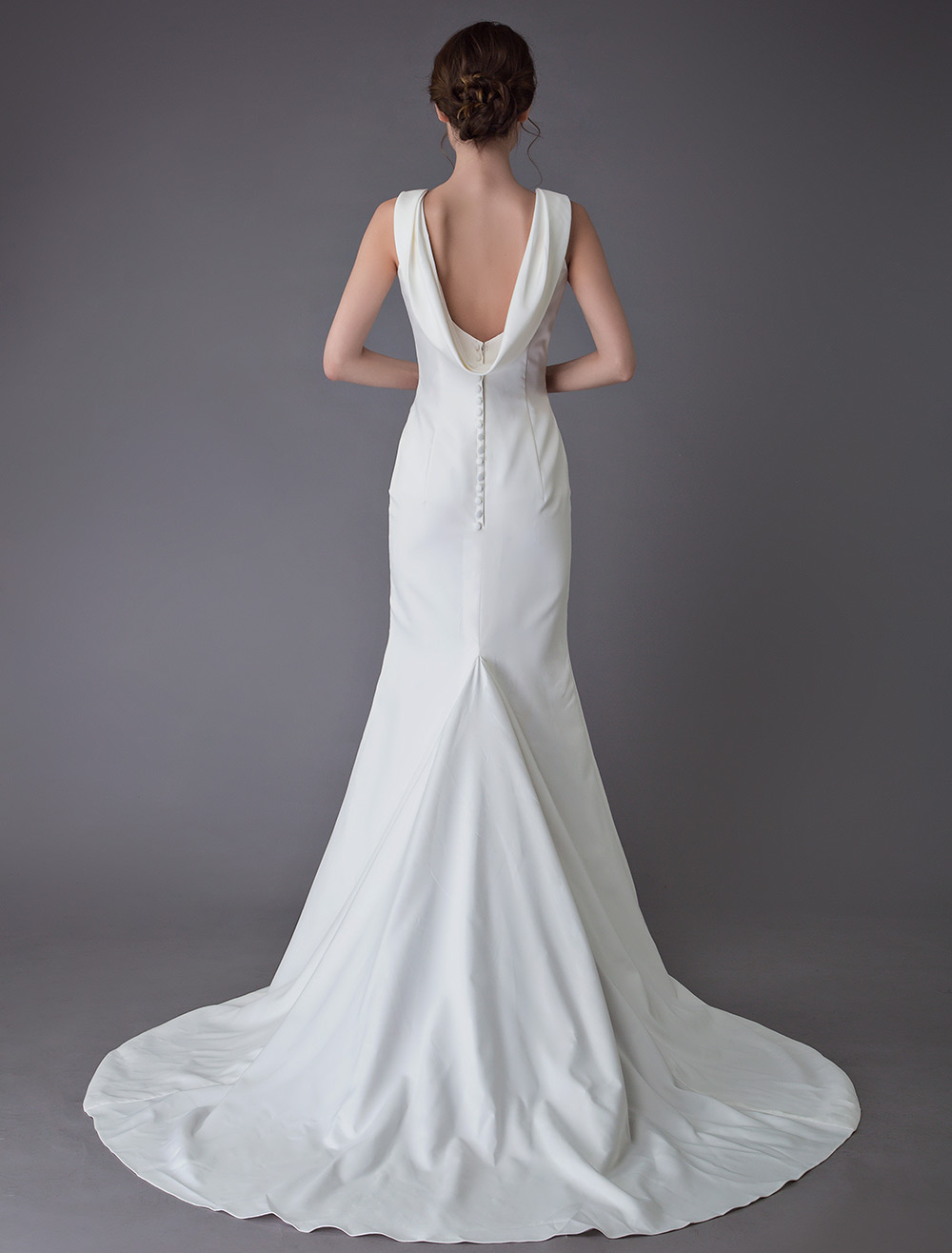 Wedding Dresses Ivory Sheath Simple Bridal Dress Cowl Back Beach Wedding Gowns With Train Exclusive-newarrivaldress