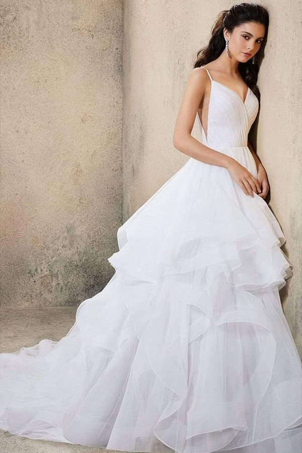 Sweetheart Spaghetti Straps Puffy Wedding Dress Sleeveless Simple Bridal Dress-newarrivaldress