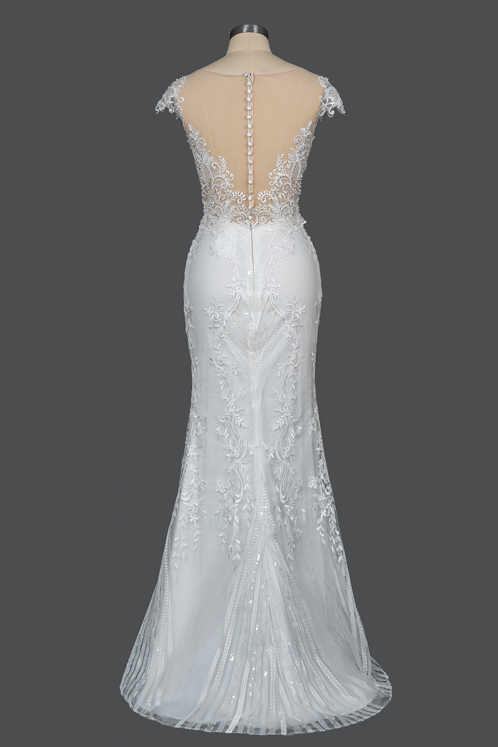Charming Cap Sleeve Mermaid Wedding Dress White Tulle Lace Appliques with Detachable Sweep Train-newarrivaldress