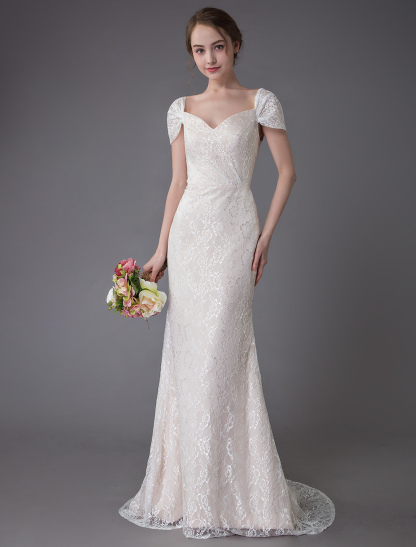 Lace Wedding Dress Vanilla Cream Sweetheart Short Sleeve Bridal Dress Mermaid Bridal Gown With Train Exclusive-newarrivaldress