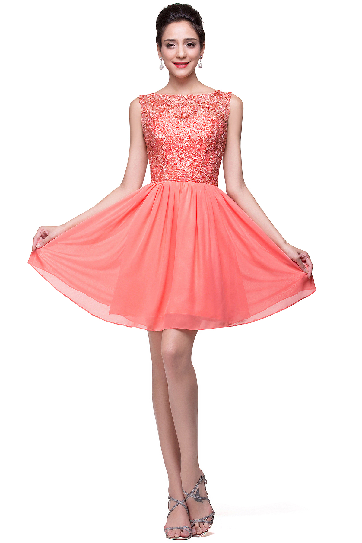 ELIANA | A-line Short Sleeveless Bateau Chiffon Ruffles Lace Top Prom Dresses-newarrivaldress