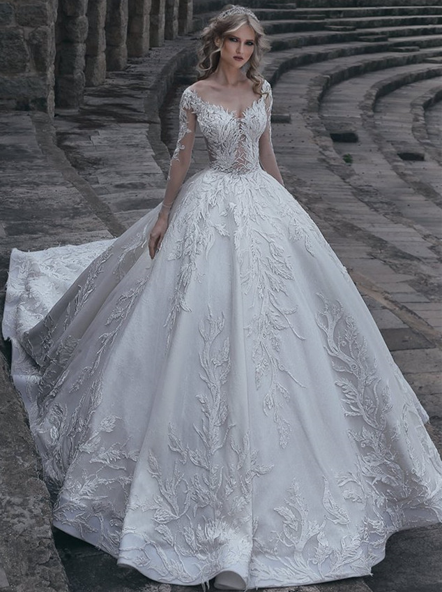 Elegant Long Sleeves Ball Wedding Dresses | Lace Sexy Bridal Gowns Elegant Long Sleeves Ball Wedding Dresses | Lace Sexy Bridal Gowns