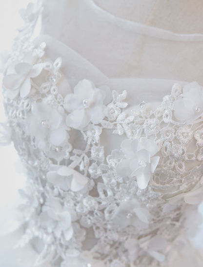 Princess Wedding Dresses Ball Gowns Lace Flowers Applique Sleeveless Bridal Gowns With Train-newarrivaldress