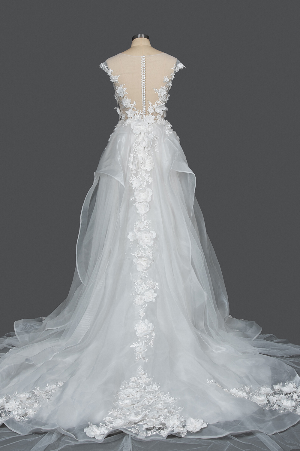 3D Floral Sleeveless Aline Bridal Dress White Beadings Crew Neck Wedding Dress-newarrivaldress