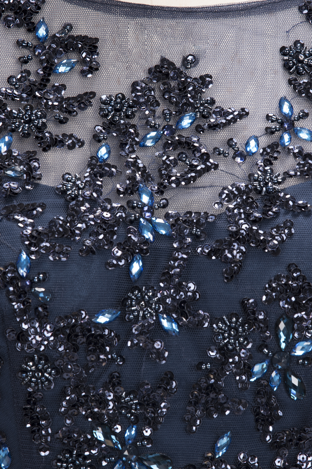 Dark Navy A-line Floor Length Long Sleeve Beads Appliques Elegant Evening Dresses-newarrivaldress