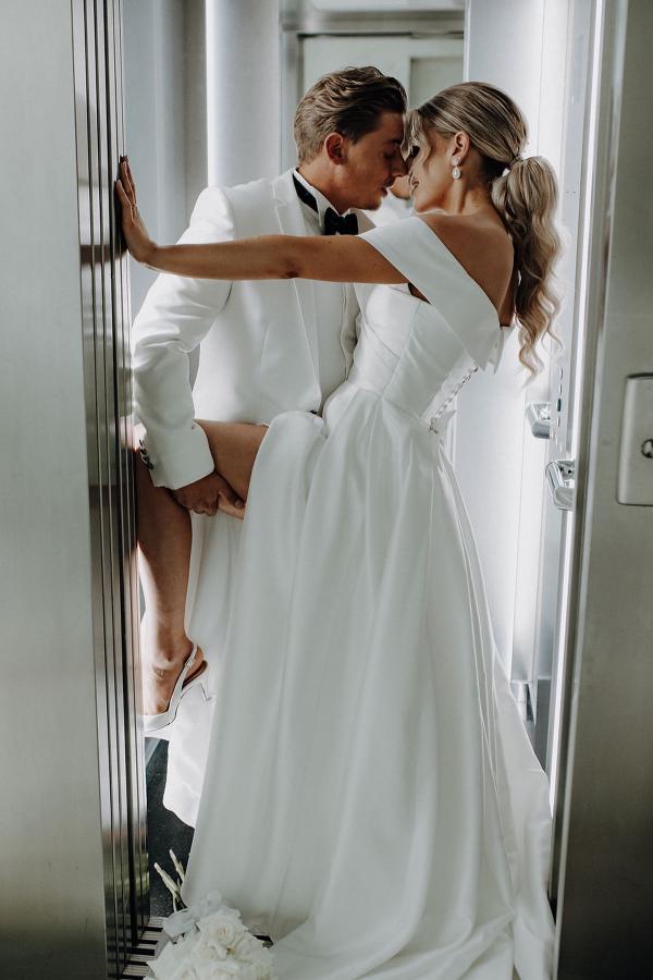 Off-the-Shoulder White Simple Wedding Dress with Front Split-newarrivaldress