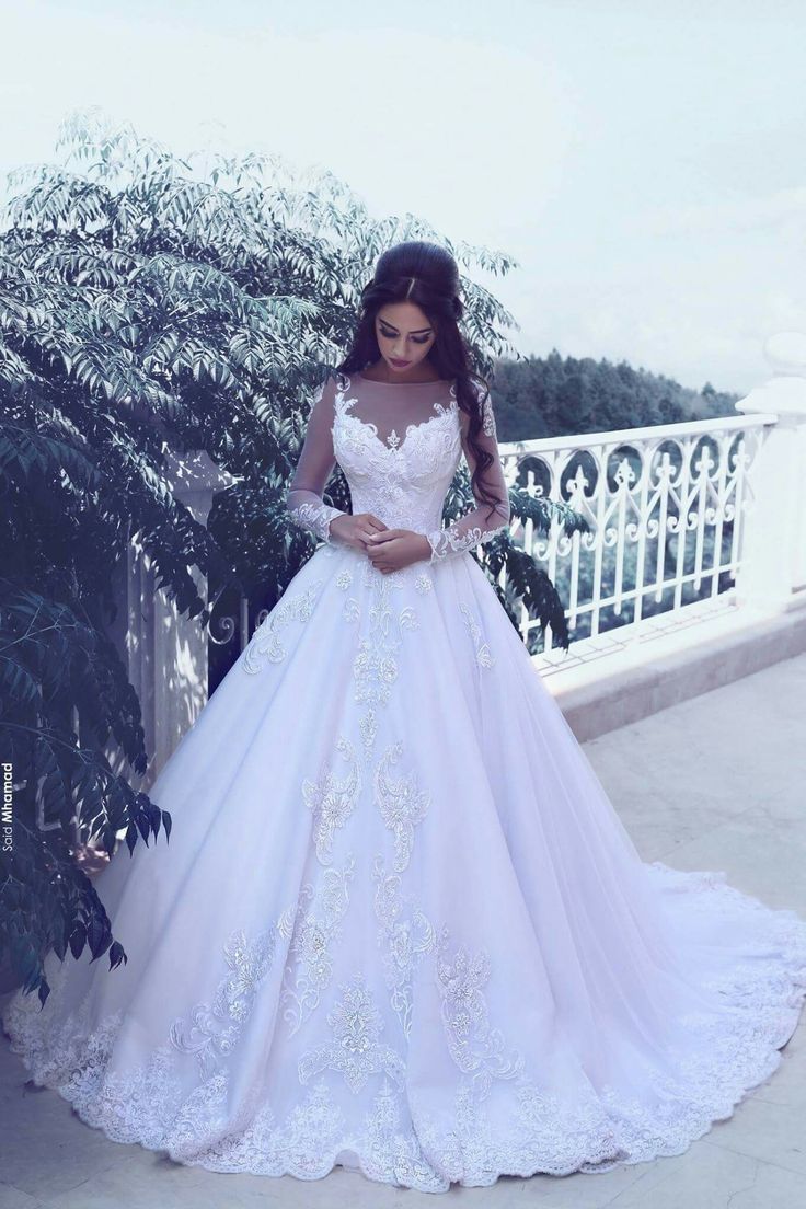 Elegant Tulle Appliques Long Sleeves Wedding Dresses Bridal Ball Gowns-newarrivaldress
