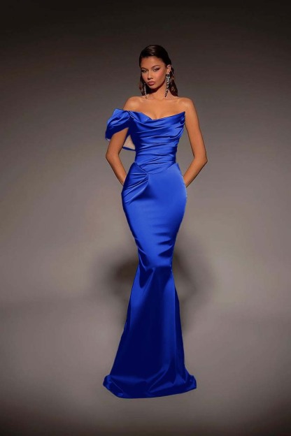 One Shoulder Strapless Long Mermaid Prom Dress With Pleated