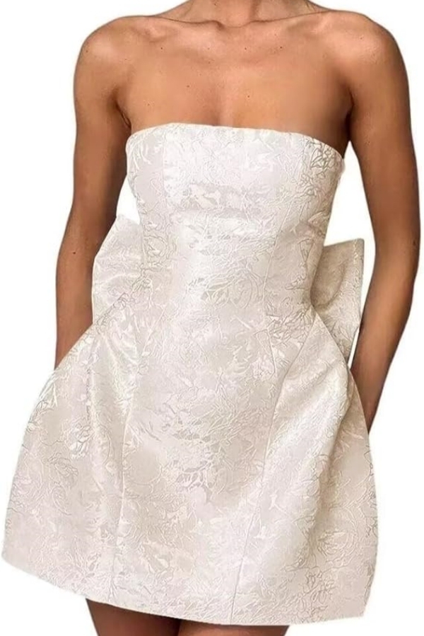 Chic Strapless Ruffle Satin Sheath Prom Dress Short Homecoming Dresses with Bow-newarrivaldress