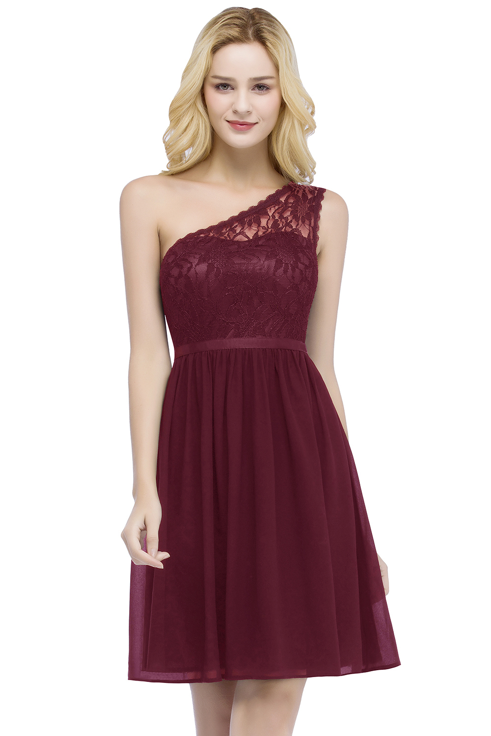 ROSA | A-line Short One-shoulder Lace Top Chiffon Homecoming Dresses with Sash-newarrivaldress