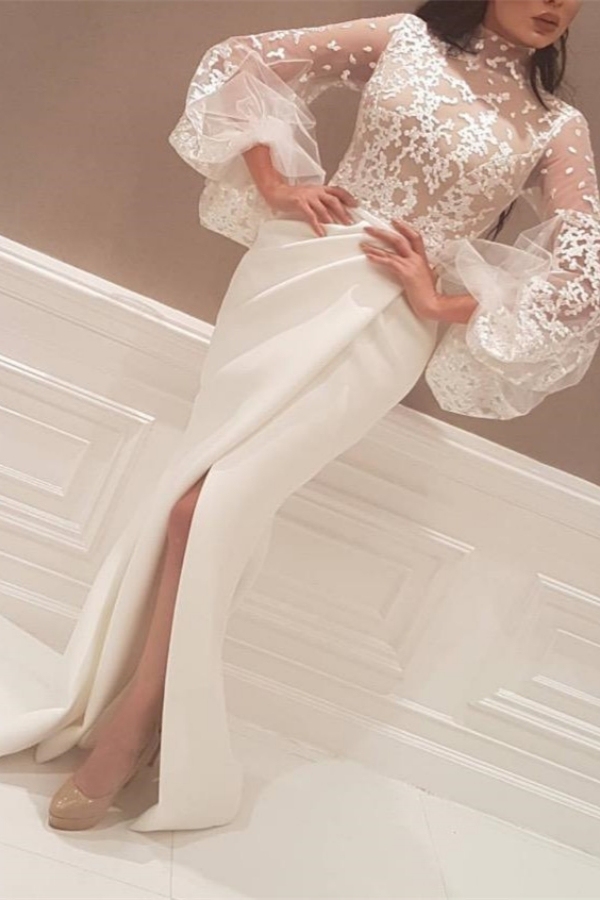 Elegant New Arrival Beautiful Lace High Neck Long Sleeve Wedding Dresses-newarrivaldress