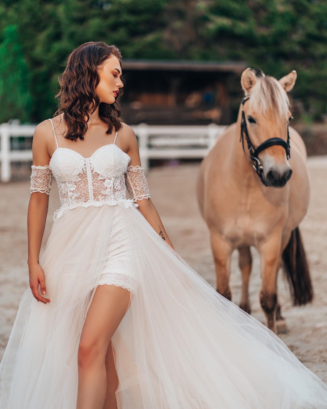 Boho Spaghetti Straps Tulle Wedding Dress with Side Split-newarrivaldress