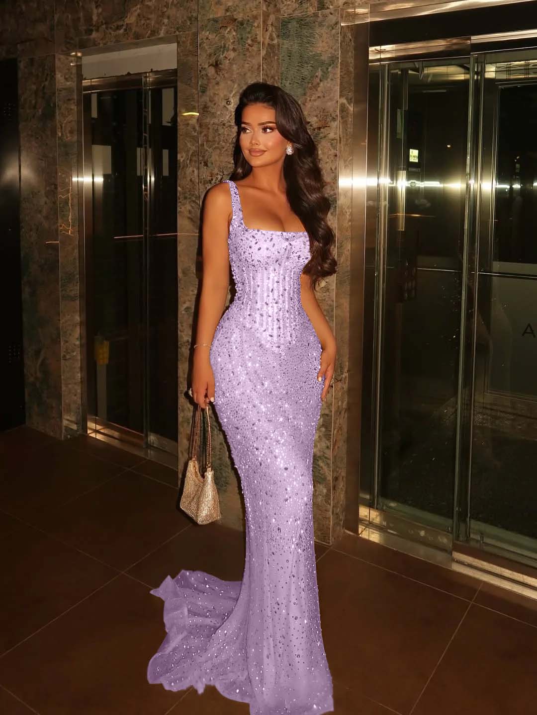 Spaghetti Strap Sleeveless Long Mermaid Prom Dress With Beading