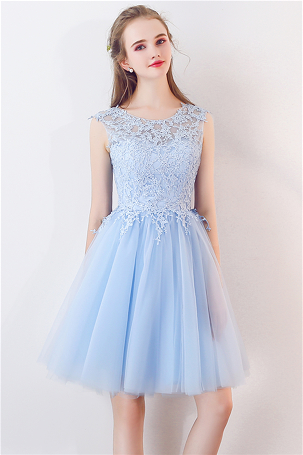 MARCIA | A-line Sleeveless Short Appliqued Top Tulle Homecoming Dresses-newarrivaldress