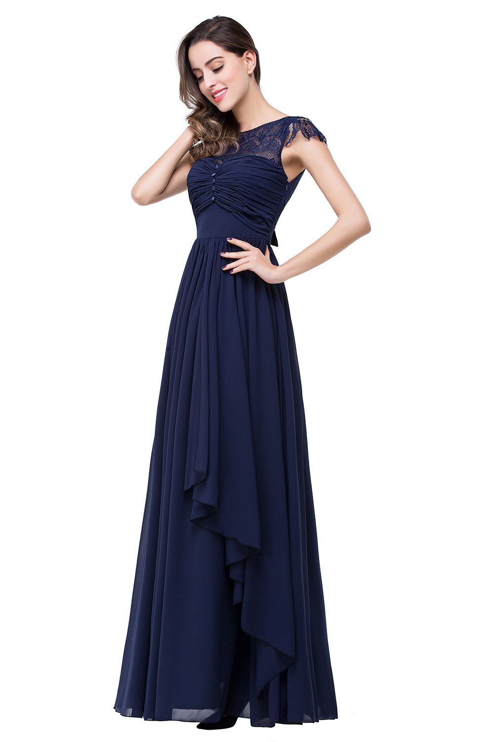 ELLEN | A-line Short Sleeves Chiffon Bridesmaid Dresses with Ribbon Bow-newarrivaldress