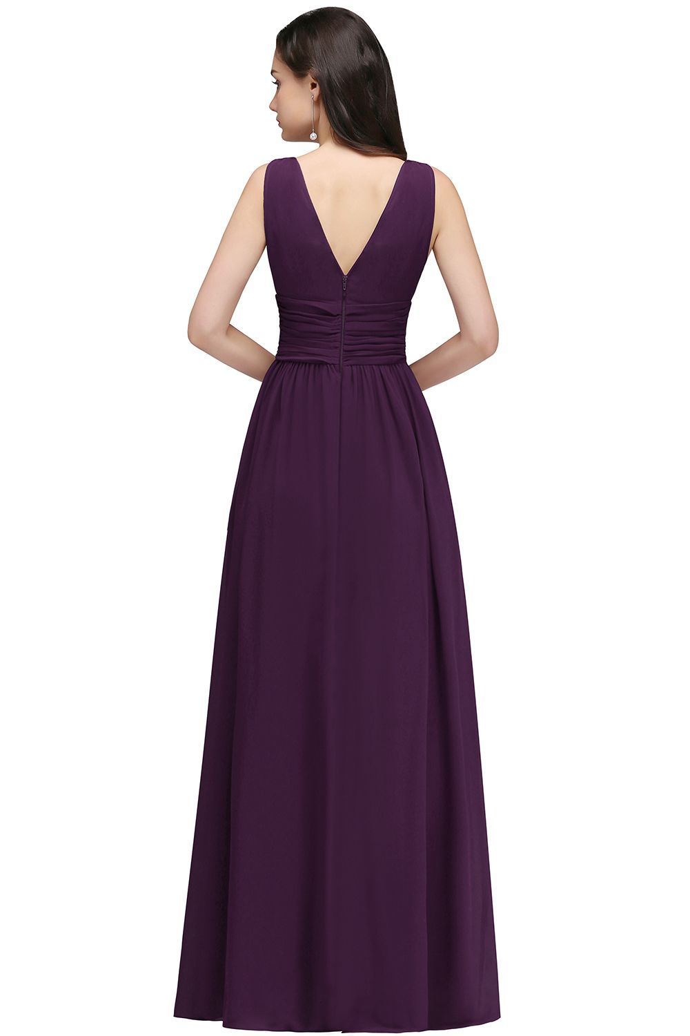 Ruched Chiffon A-line V-Neck Burgundy Evening Dresses
