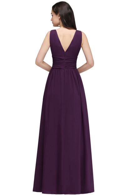 Ruched Chiffon A-line V-Neck Burgundy Evening Dresses