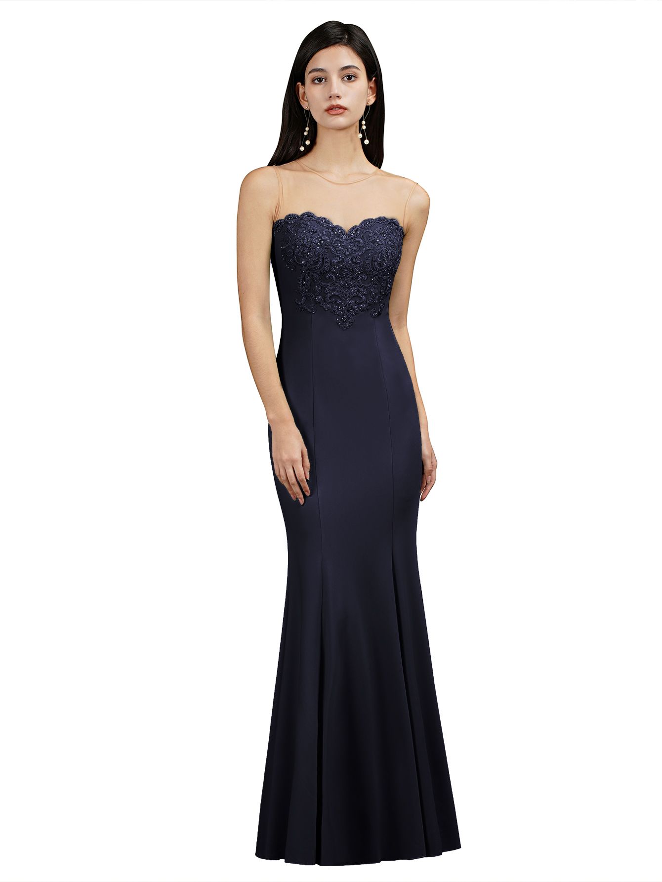 Scoop Neck Floral Lace Mermaid Evening Gown Sleeveless Appliques Floor Length Party Dress for Wedding-newarrivaldress