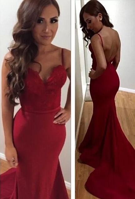 Long Mermaid Prom DressesSpaghettis Straps Sweetheart Neck Backless Sexy Evening Gowns-newarrivaldress