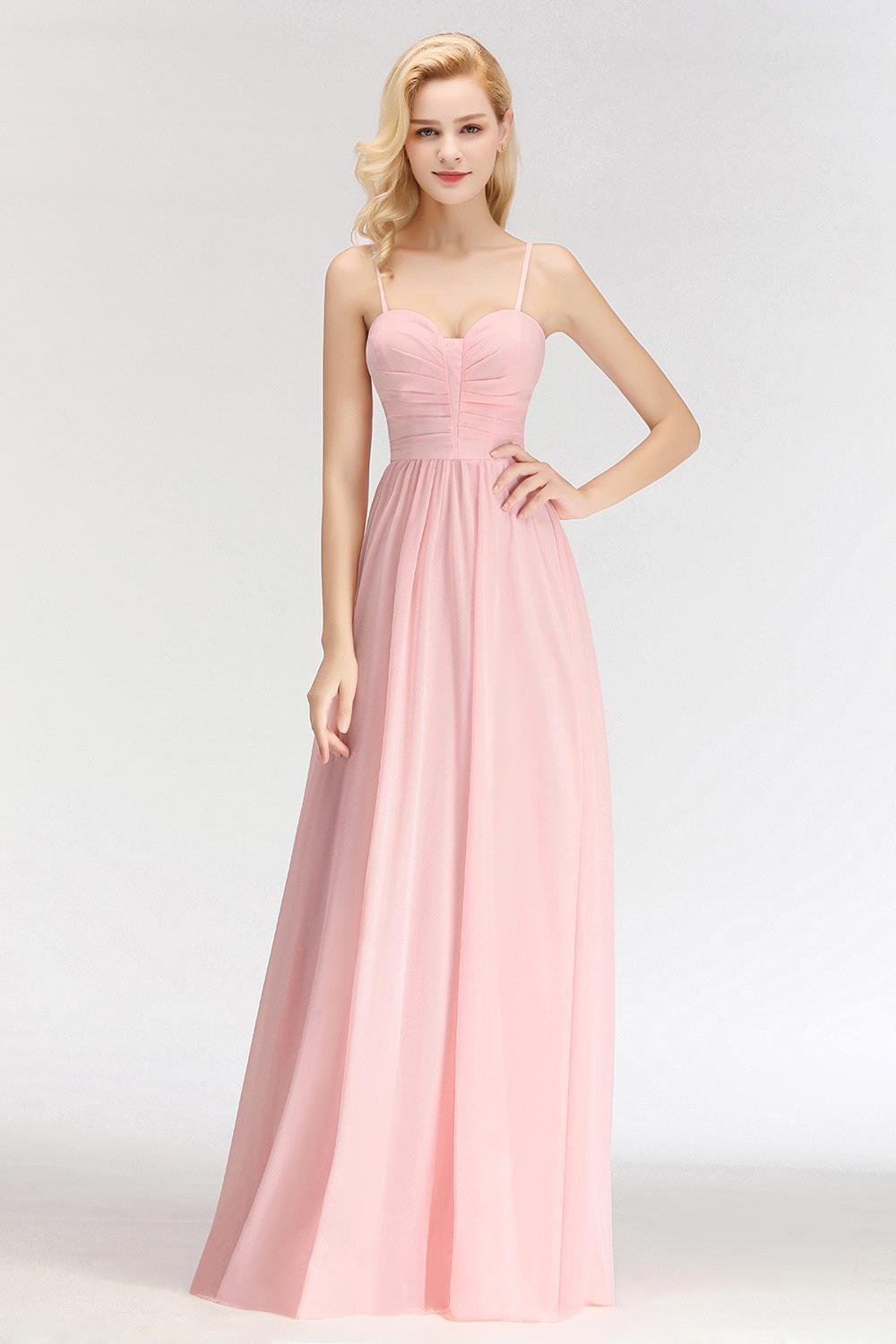 Simple A-line Spaghetti-Strap Floor-length Sleeveless Chiffon Pink Zipper Bridesmaid Dress-newarrivaldress