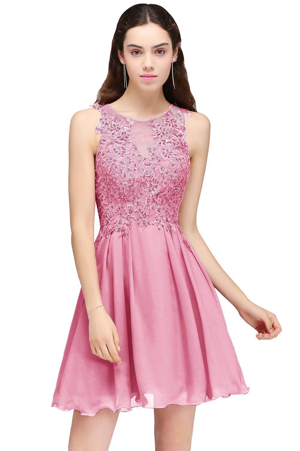 CARLEE | A-line Jewel Short Chiffon Burgundy Homecoming Dresses with Lace Appliques-newarrivaldress
