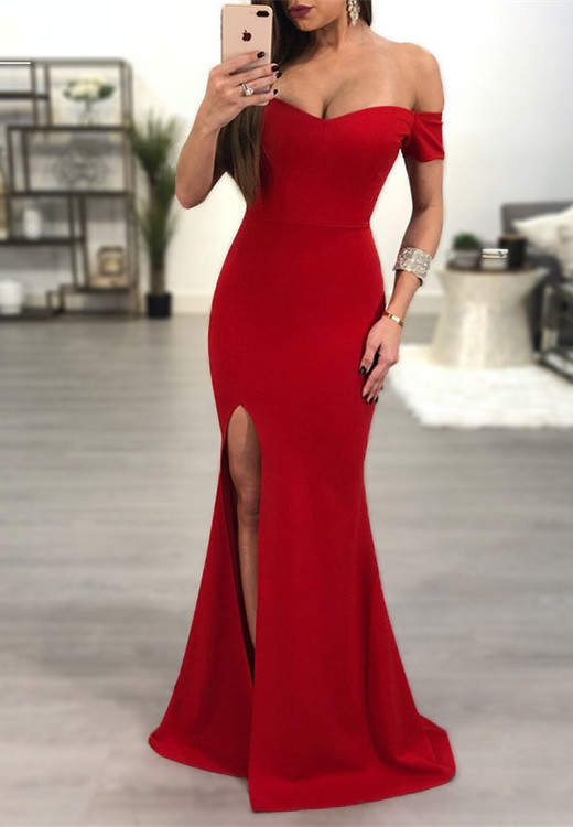 Elegant Red Off-the-Shoulder Prom Dress |Mermaid Sweetheart Evening Gowns-newarrivaldress