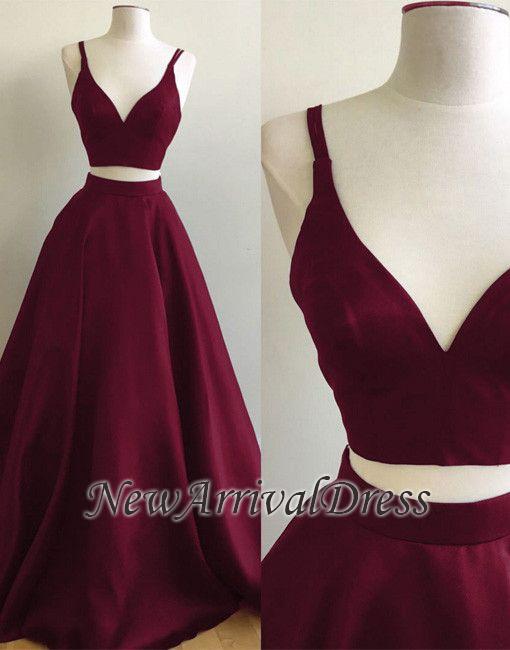 Elegant Straps Burgundy Evening Gowns | Custom Made Two Piece Sleeveless Prom Dresses-newarrivaldress