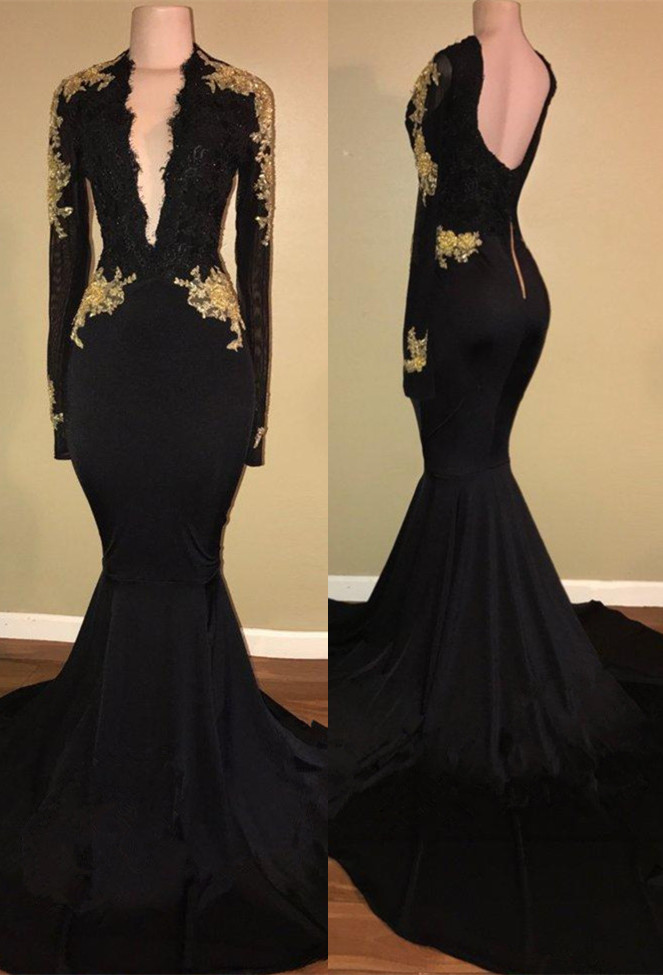 Sexy black prom dress,mermaid long sleeve evening dress BA7942-newarrivaldress