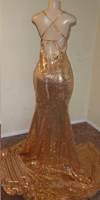 Shiny Gold Sequins Prom Dresses | Sexy Sleeveless Side Slit Long Evening Gowns-newarrivaldress