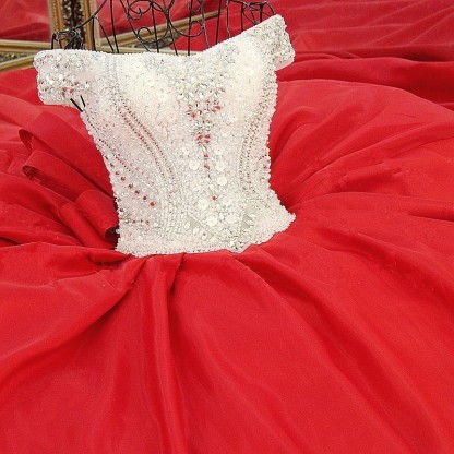 Popular Lace-up Appliques V-Neck Off-the-shoulder Ball Gown Evening Dress-newarrivaldress