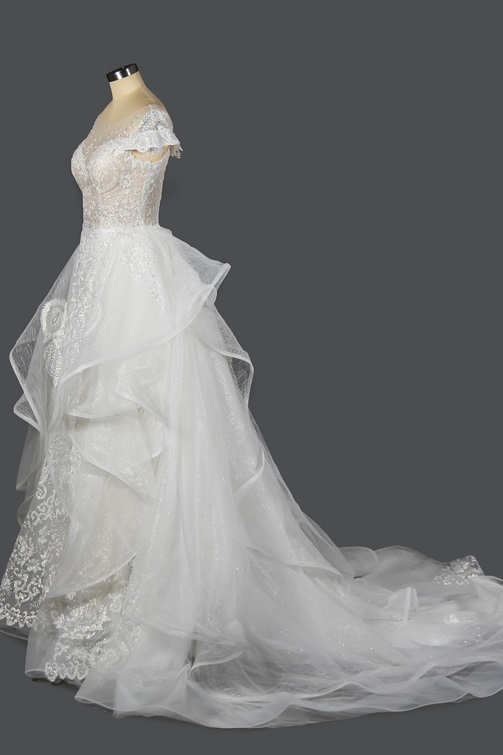 Off-the-Shoulder Beadings Ball Gown Glitter Long Wedding Dress Lace-up Design-newarrivaldress