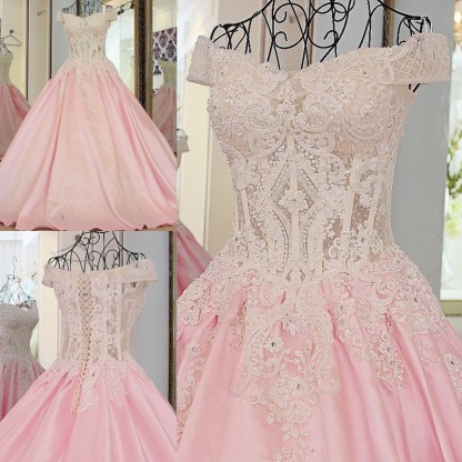 Ball Gown Off-The-Shoulder Court Train Floor-Length Applique Evening Dresses-newarrivaldress