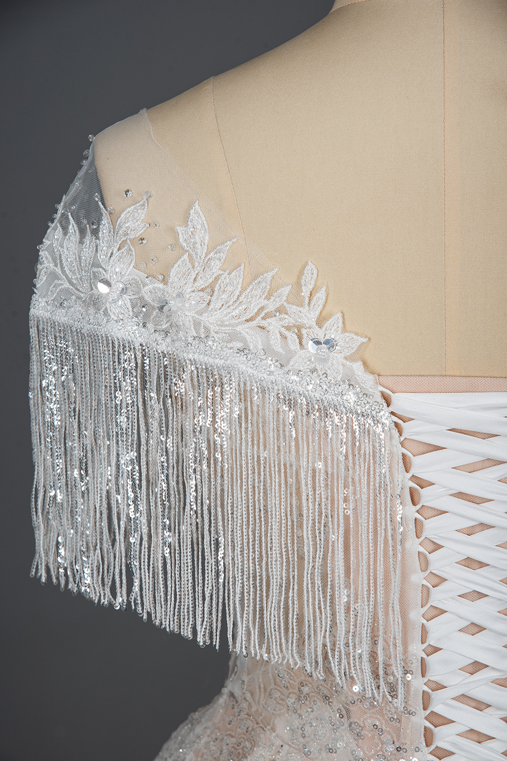 Romantic Tassels Off Shoulder Glitter Sequins Wedding Gown Garden Bridal Dress for Bride-newarrivaldress