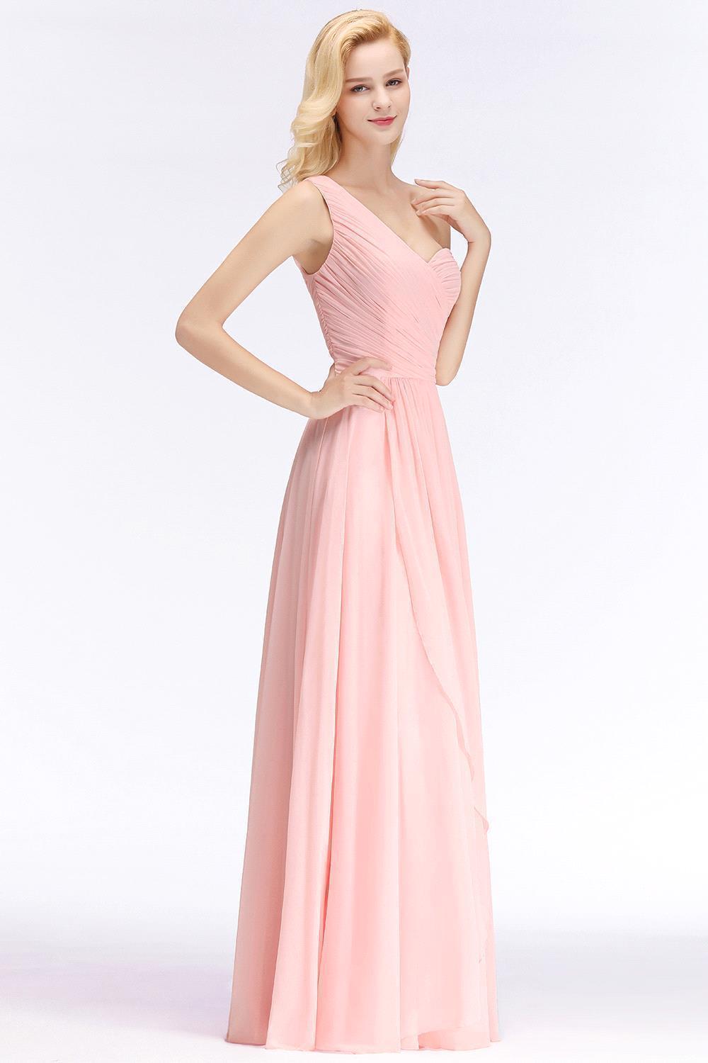 Pink One-Shoulder Modest Sleeveless Ruffled Zipper Floor-length Bridesmaid Dress-newarrivaldress