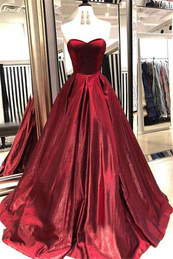Glamorous Burgundy Sweetheart Sleeveless A-Line Prom Dresses-newarrivaldress