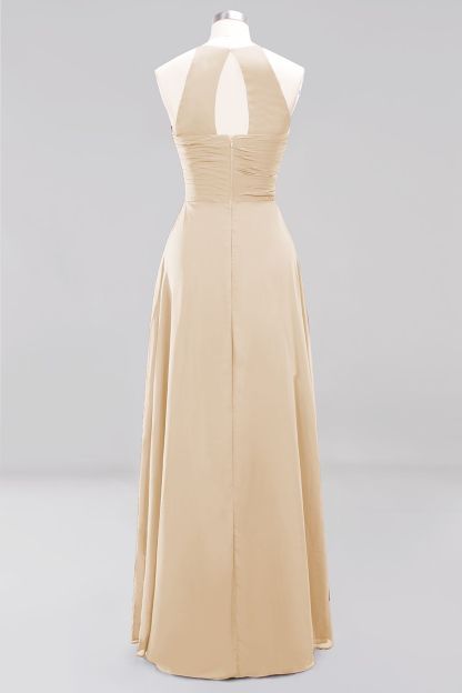 Halter Pleated Bridesmaid Dress Chiffon Sleeveless Floor Length Wedding Guest Dress-newarrivaldress