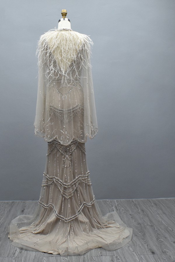 Gorgeous Deep V-Neck Sequins Beadings Long Mermaid Prom Dress with Shawl