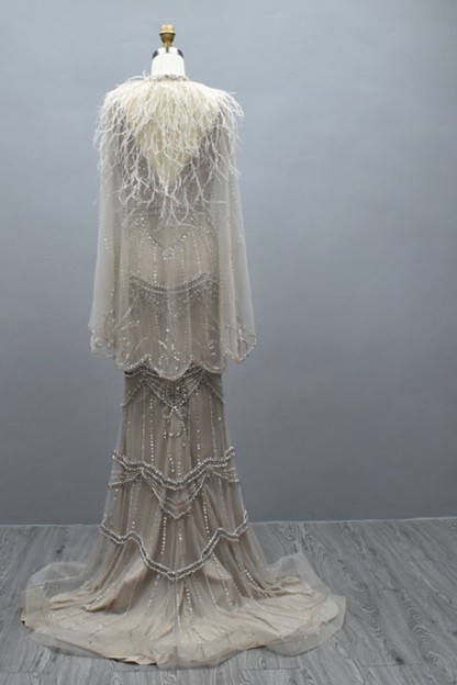 Gorgeous Deep V-Neck Sequins Beadings Long Mermaid Prom Dress with Shawl
