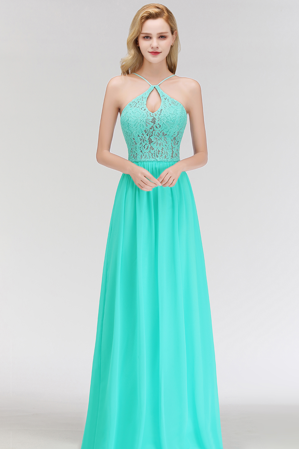 MADELEINE | A-line Keyhole Neckline Lace Top Long Spaghetti Bridesmaid Dresses-newarrivaldress