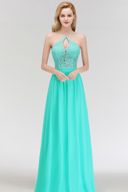 MADELEINE | A-line Keyhole Neckline Lace Top Long Spaghetti Bridesmaid Dresses-newarrivaldress
