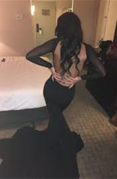 Backless Long-Sleeves Black Sheer Lace Mermaid Sexy Evening Gown-newarrivaldress