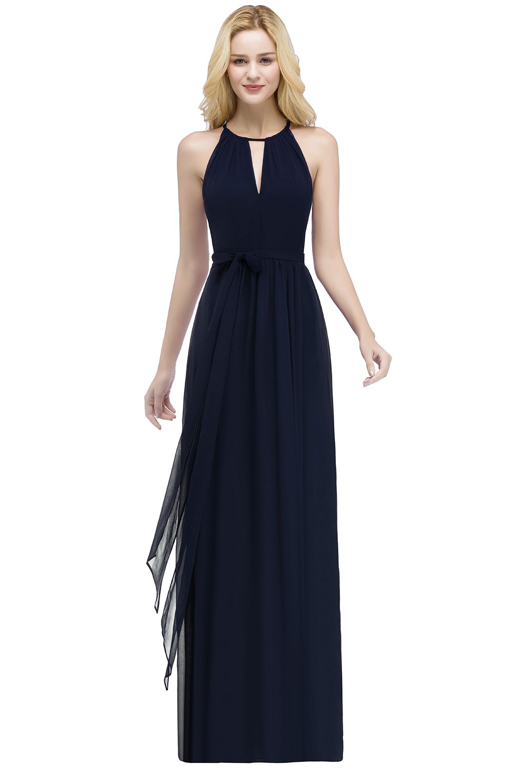 ROSALIND | A-line Halter Floor Length Burgundy Bridesmaid Dresses with Bow Sash-newarrivaldress