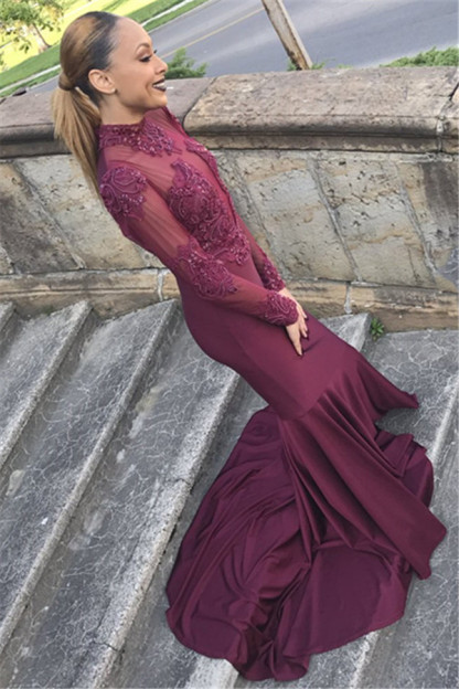 Unique Long Sleeves High Neck Mermaid Prom Dress-newarrivaldress